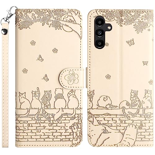 Toucasa Kompatibel mit Samsung Galaxy A14 4G / 5G Hülle, Klappbare Handyhülle PU Leder mit Standfunktion, Kartenfächer und Magnetverschluss Flip Wallet Schutzhülle für Samsung A14 4G / 5G (Aprikose)