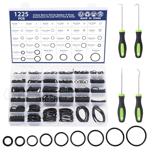 Habwea 1225 Stück Dichtungsringe Set O Ring Sortiment,32 Größen Gummi Dichtungen Dichtungssatz Seals O Ringe Dichtungsset Dichtring mit 4 Pick und Haken Set