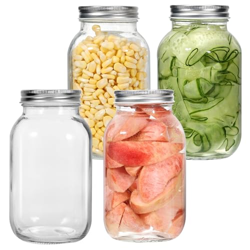 Zanfqvo 4 Stück Einmachgläser, 1000ml Luftdichte Einweckgläser mit Schraubdeckel, Marmeladengläser, Einkochgläser für Hausgemachte Marmelade, Einmachen, Aufbewahren, Fermentieren von Lebensmitteln
