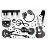 GORGECRAFT Wandaufkleber Musiknoten Wandaufkleber Schwarze Musikinstrumente Wanddekoration Abnehmbar Gitarre Klavier DJ-Kopf Telefon Schlagzeug Saxophon Aufkleber Für Musikstudio Schlafzimmer