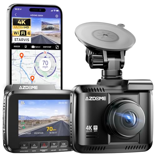 AZDOME Dashcam Auto mit 4K Auflösung, WiFi Autokamera mit GPS, Dash Camera mit Nachtsicht, 170°Weitwinkel, WDR, 2,4" IPS, 24/7 Parküberwachung, Bewegungserkennung, Loop-Aufnahme(GS63H)