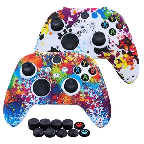 [2 Stück] Jusy Silikon Hülle für Xbox Series X/S Controller, Anti-Rutsch Anti-Schweiß Controller Hülle Skin Case x 2 mit FPS PRO Thumbsticks Thumb Grips Aufsätze x 10 (Graffiti)