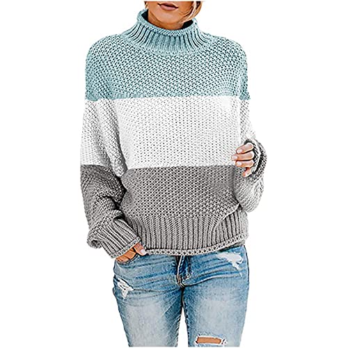 WKAYsIV Weihnachtspullover Herren lustig Shirt Fledermausärmel Damen Gestreift Fledermausärmel Rollkragenpullover Slim Fit Gestrickte Thermooberteile Lässiger(Blau,XXL)