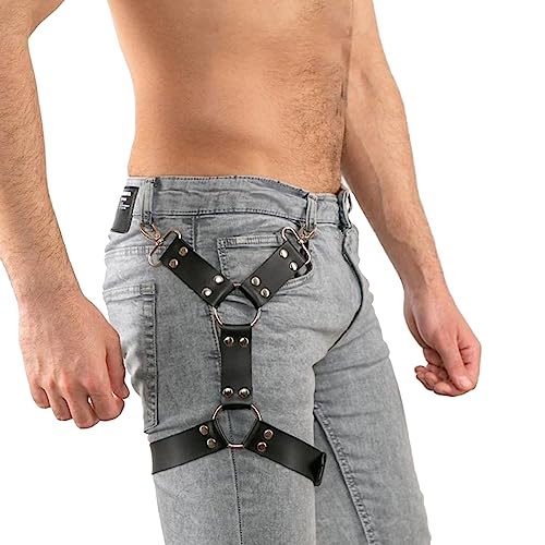 PIIKNUO Herren Bein Harness Leder Punk Gothic Herren Sexy Punk Oberschenkel Hosenträger Männer Leder Oberschenkel Geschirr Gürtel Bandage Kostüme Geschirr Männer Fesseln Bein Harness