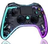 Shiptree Wireless Controller für PS-4, LED RGB Game Controller Kompatibel mit PS-4/Slim/Pro/PC mit Turbo/Makro/Dual Vibration/6-Achsen Gyro Sensor/Touchpanel/RGB-LED/Audio Jack