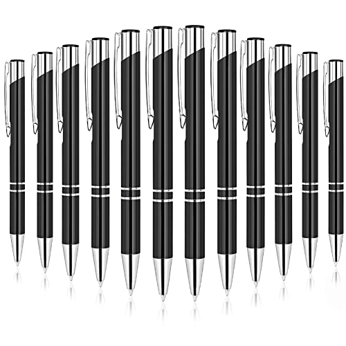 AUAUY Einziehbare Kugelschreiber, 12 Stück Druckkugelschreiber, Schwarze Tinte, Metall Stift Klick-Kugelschreiber für Schule Büro Bedarf Geschenk Schreibtisch Mitarbeiter Abschluss Jubiläum(Schwarz)