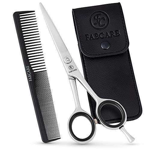 FABCARE Profi Haarschere mit Kamm und Etui - Haarschneideschere mit Mikroverzahnung & Präzisionsschraube - 5,5 Zoll - Extra scharfe Friseurschere aus hochfestem Messerstahl - Mit BONUS Ebook