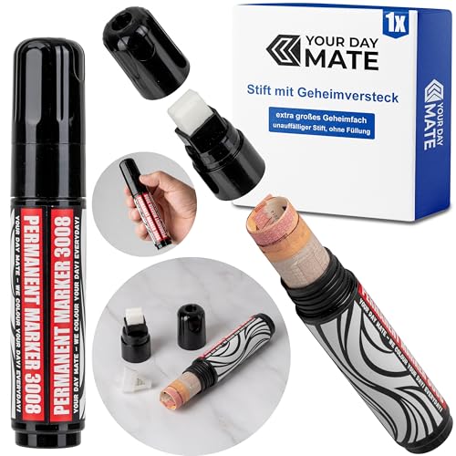 Stift mit Geheimversteck, 1 Pack, 105 x Ø 21 mm Geheimfach, in Schwarz, Geheimsafe zur Aufbewahrung von Wertgegenständen, Aufbewahrungsfach Geld Dose, Permanent Marker Geldversteck, Versteck Pen Set