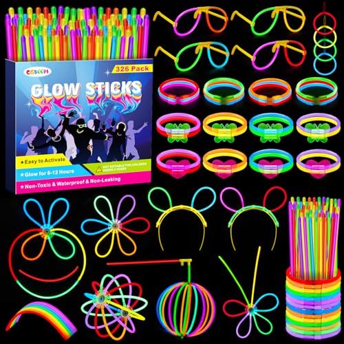 326 Stück Knicklichter Party Set, 150 Neon Leuchtstäbe mit 176 Verbinder, Neon Party Gadgets Knicklichter Kinder Glow Sticks Leuchtspielzeug für Geburtstags Festival Hochzeiten Weihnacht Silvester