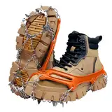 gelpretty Schuhe Spikes Anti Rutsch, Steigeisen für Bergschuhe, Schuhspikes mit 19 Edelstahl Zähne Spikes, Anti-Rutsch Schuhspikes für Mann Frau Fit für Wandern Trail Running Trekking, Orange(XL)