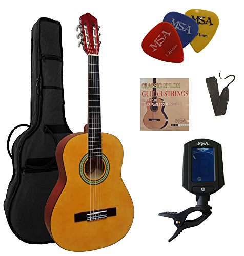 3/4 GITARRE - KONZERTGITARRE IM SET - CLASSIC - NATUR - DECKE LINDENHOLZ - TASCHE - BAND - SAITEN - 3xPIK - STIMMGERÄT ET33B - C2