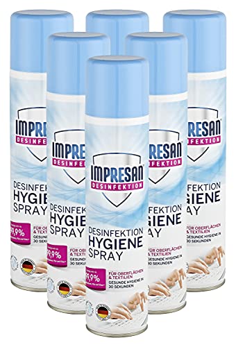 Impresan Hygiene-Spray Aerosol - Desinfektionsspray für Oberflächen und Textilien - 400 ml - enthält 84% Vol. Ethanol, 6er Pack im praktischen Vorteilspack