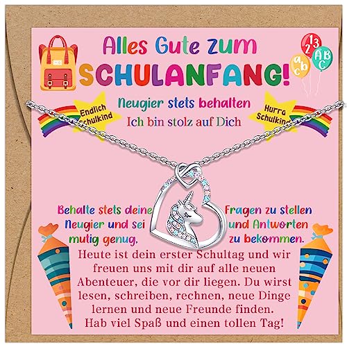 Luckeey Einhorn Kette Mädchen Geschenke zur Einschulung mit Karte Schulanfang, Schultüte Füllung Mädchen, Einschulungsgeschenke Schultüte Mädchen, Einhorn Geschenke für Einschulung Mädchen