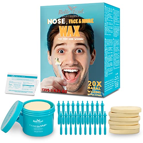 Belle Azul Nose Hair Wax Removal Set - 120g - Nasenhaar Warmwachs Haarentfernungs Kit - aus hochwertigen Bio-Bienenwachs - mit 20 wiederverwertbaren Applikatoren - Männer & Frauen - Made in Spain