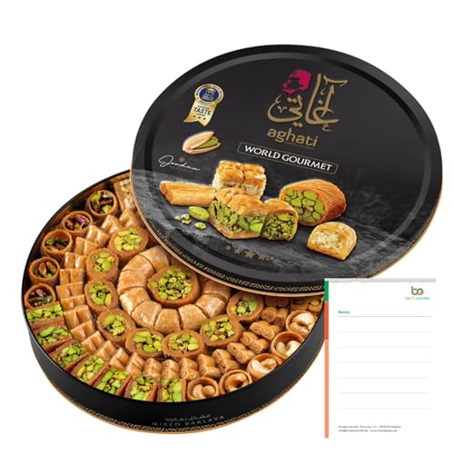 Premium Baklava 500g Gemischte Sorten - Orientalische Süßigkeiten Geschenkbox - Mit Echten Pistazien & Nüssen - Süßgebäck Spezialität & Ben's Garden Notiz