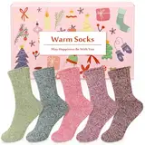 Airabc 5 Paar Thermosocken Damen, Wollsocken, Warme Wintersocken Damen, Dicke Stricksocken, Winter Damen Socken Bunte Gemütlich und Atmungsaktiv/EU-Größe 35-42