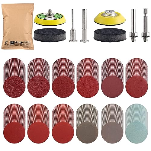 240 Stück 2 Zoll Schleifscheiben Pads 50mm mit 2Stück 1/8in&1/4in Shank, Schleifpads Schleifpapier Klett Körnung 80-3000 für Holzmöbellackierung Automobil