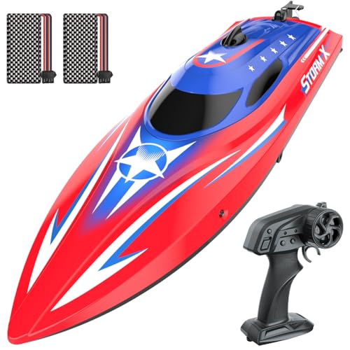 HOLYFUN Remote Control Boat for Kids and Adults RC Boot mit proportionaler Steuerung, 20+ km/h, wasserdicht, 30 Min Spielzeit, 2 Akkus, 2,4 GHz Fernsteuerung, für Kinder & Erwachsene, Pool & See