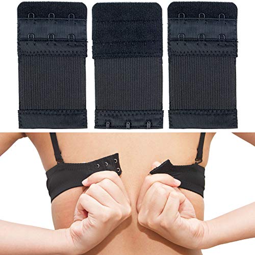 Bequeme BH Erweiterung, 3 Stück, Set in Größe L mit Farbe Schwarz, 3er Haken Reihe, Büstenhalter Verlängerer, BH Verschluss Verlängerung, 3 x 2 Hook Bra Extender, 3x2 Hakenverlängerer Schwangerschaft