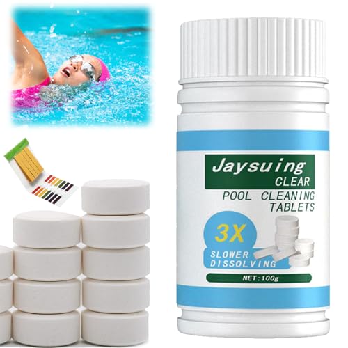 Langsamlöslich chlortabletten für Schwimmbäder, Pool Cleaning Tablet, Pool Chlortabletten, Chlor Tabs Pool, Multifunktions Chlortabletten Pool Zubehör Reinigung Kalkvermeidung (100g)