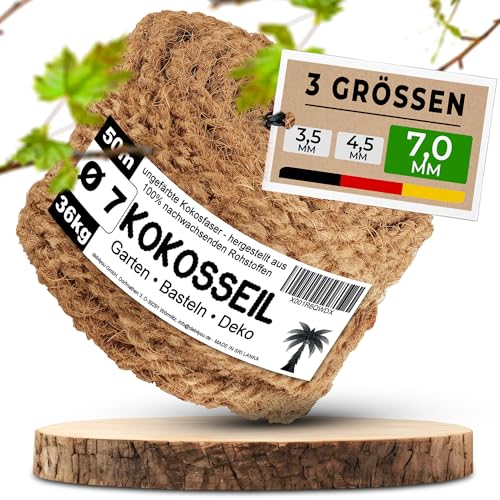 deli4you - Kokosseil Gartenseil für Pflanzen – 7mm x 50m Kokosstrick für Bäume Kokosfaserschnur Baumbinder Kokosseil für Bäume unbehandeltes Kokosband Gräser zusammenbinden