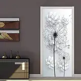 Türtapete Selbstklebend 95X210 Weißes Blumenmuster Türtapete Selbstklebend Türposter Fototapete Türfolie Poster Tapete 3D Türaufkleber Diy Türbild