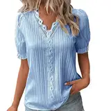 Must Haves Aesthetic Tshirt V Ausschnitt Elegante Oberteile Spitzen Sommer Bluse Tops Für Frauen Kurzarm T-Shirts Lässige Basic Tops Tunika Oberteil Lenien Shirt Damen Angebote des Tages Heute Deal