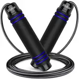 Blukar Springseil, Speed Rope Verstellbar mit Hautfreundlichen Schaum Griffe, Länge Einstellbar, rutschfest und Ideal für Fitness & Ausdauer & Seilspringen, geeignet für Erwachsene-Blau