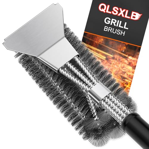 QLSXLB Grillbürste, Edelstahl Bürste Grill, Grillrost Bürste mit Schaber, Grill Reinigungsbürste Langer Griff, Drahtbürste für Gasgrill, Holzkohlegrill und Elektrogrill