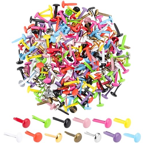 Coicok 120 Stück Mini Bunte Brads, Musterklammern Metall Bunte Brads, Musterbeutelklammern, Rundkopfklammern Verwendet für Schule, Büro, Papier, Scrapbooking, Briefklammern, Basteln, DIY(Farbig)