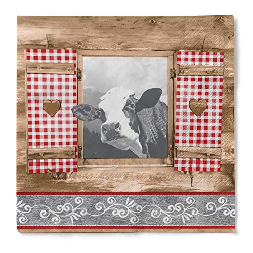 Mank GmbH Servietten aus Tissue 33x33 cm, Apres Ski Deko 1/4 Falz Alpen Kaffee Serviette, hochwertige Einmal Serviette, Alpenstil 100 Stück, Almblick