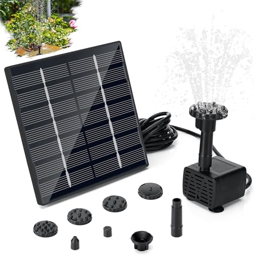 Sprifityy Teichpumpe solar 1.5W,Solar Springbrunnen,Upgrade Solarpumpe mit 3m Kabel,Solar Wasserpumpe mit 6 Fontänenstile,Schwimmende Fontäne für Vogel-Bad,Teich,Wasserspiele,Fisch-Behälter,Garten