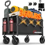Bollerwagen Faltbar mit 4 verstärkten Rollen, Faltbarer Bollerwagen Klappbarer Handwagen mit Griff, Bollerwagen Geländegängig für Lebensmittelgeschäft, Camping, Einkaufen, Strand, Garten, Schwarz