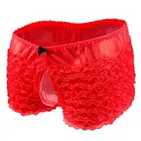 Erotische Unterwäsche Herren Spitze Boxershorts Männer Reizwäsche Durchsichtige Slips Sexy Transparent Reizunterwäsche Atmungsaktiv Tangaslip Unterhosen Sportunterwäsche Lover (Rot, One Size)