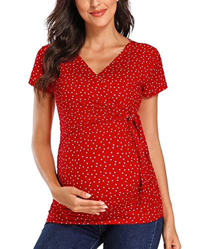 Love2Mi Damen Stillshirt Kurzarm & Langarm Umstandsshirt Umstandsmode V-Neck Schwangere Nursing Tops