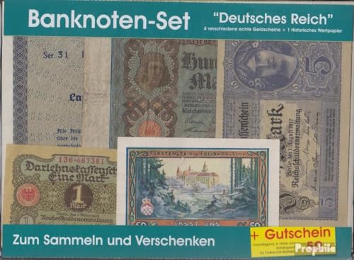 Prophila Collection Geldschein Deutsches Reich 4 Verschiedene Geldscheine + 1 Historisches Wertpapier (Banknoten für Sammler - kein Zahlungsmittel)