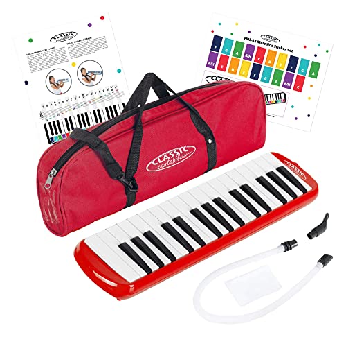 Classic Cantabile FML-32 RD Melodica - Blasharmonika mit 32 Tasten - Tonumfang: f - c³ - Booklet mit 5 Kinderliedern und bunten Aufklebern - Mit Etui, Mundstück und Anblasschlauch - Rot