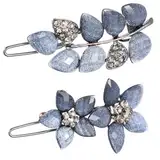 AOZUO 2 Stück ausgefallene Haarspangen für Damen, Vintage Strass französische Haarspange blaue Kristalle kleine Blumen Haarspangen dekorative Haarspangen für Hochzeit Verlobung Abschlussball Valentins