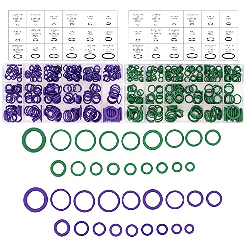 Yuhtech O-Ring-Dichtung, 540 Pcs 18 Größen Dichtungsringe Set Dichtungssortiment Grün Lila Dichtungsgummi O Ring Sortiment für Klimaanlage Auto Fahrzeug Reparatur