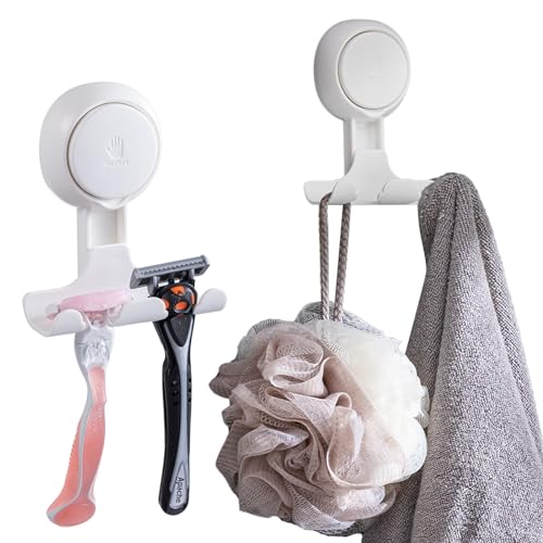 TAILI Dusche Rasierklingenhalter Saugnapf 2 Pack, Vakuum-Saug-Rasierklingenaufhänger für Dusche Wand-Saug-Tür-Haken für Handtuch Loofah Schwamm Dusche Rasierklingenhaken für Badezimmer Removable