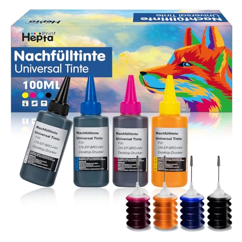 Hepta Print Universal Tinte Nachfülltinte Kompatibel Flaschen Tinte und mit HP Canon Epson Brother Printers für HP 300 301 303 304 305 Canon PG-560 CL-561 PG-540 CL-541 PG-545 CL-546 Druckertinte 4er