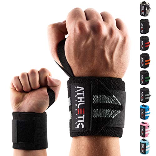 ATHLETIC AESTHETICS Handgelenk Bandagen Fitness - Wrist Wrap (45 cm im Paar) Handgelenkbandage für Krafttraining, Fitness, Bodybuilding, Crossfit - Mit Übungsguide als PDF (Schwarz-Grau)