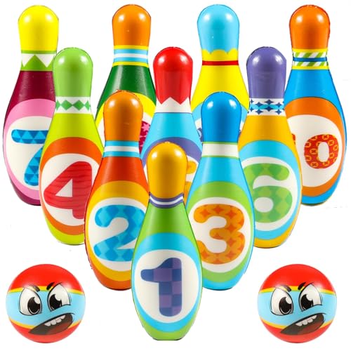 12 Stück Bowling Set Kinder,kegelspiel für Kinder,Mini Drin und Draußen Spielzeug,Dosenwerfen Spielzeug für Kinder Ball Set ab 3 Jahre Mädchen Junge