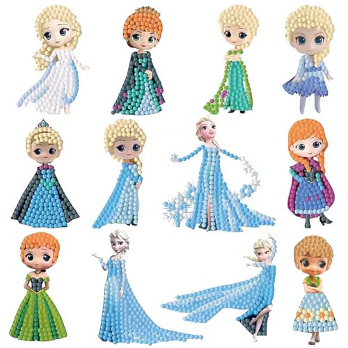 Tydeus Diamantmalerei Kinder, Diamond Painting Sticker, 12 Stück Diamond Painting Set, Blau Cartoon Mädchen Theme Diamant Malerei Kits, Crystal Diamond Painting für Erwachsene Kinder