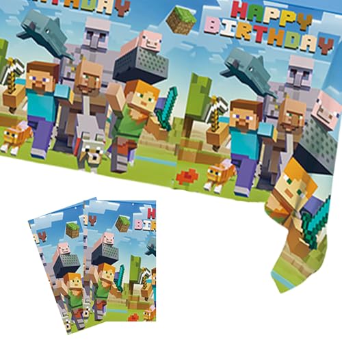 Tischdecke für Jungen, Minenhandwerk, 100 x 150 cm, Minenhandwerk, Geburtstagsparty-Dekorationen, Tischdecke, Kunststoff-Tischdecke, Party-Tischdecken für Kinder, Jungen, Minenarbeiter, Gaming-Thema,