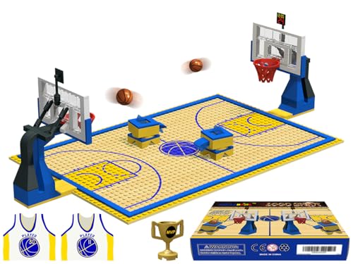 Nicolababe Bausteine Spielzeug - Basketballfeld Classic Bauplatte Basketballplatz Grundplatten und Sets von 2 Basketballkorb, Baustein für Basketballspiel - kompatibel mit großen Marken (Blau)