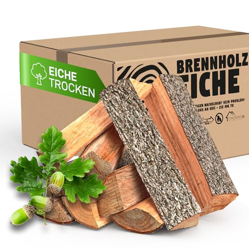 Panorama24 30 kg Brennholz Kaminholz Feuerholz reine Eiche ofenfertig kammergetrocknet < 9% in 25cm (+/- 5cm)