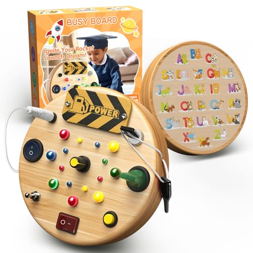 Busy Board Montessori Spielzeug ab 1 Jahr Kinder,Activity Board mit LED Lichtschalter Holzspielzeug Busy Board ab 1 Jahr,Motorikspielzeug Sensorik Kinderspielzeug für Kleinkinder ab 1 2 3 4 5 6 Jahr