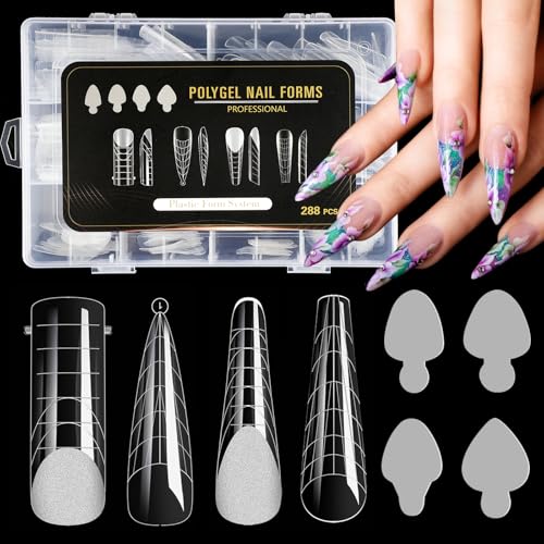 JSRQT 288 Stücke Klare Dual Nail System Form Mould, Dual Nail Forms Set,Acryl Nagel Erweiterung Tipps,4 Formen Verlängerung Nagel Gel Formen Nagelform Set mit Nagelaufkleber