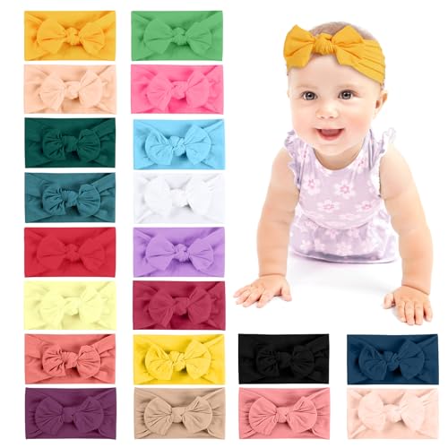 Aolso Baby Stirnband, 20 Stück Baby Mädchen Nylon Stirnbänder mit Bögen, Kleinkinder Haarbänder Turban Stirnbänder, Baby Haarband für Kinder Haarschmuck, Haarschmuck für Kinder mit Schleife